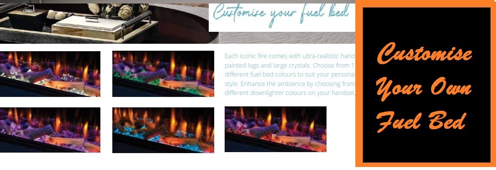 ICONIC EICON160 1600mm Electric Fire with SOLARFLAME Log Set Multi-Sided Electric Fire