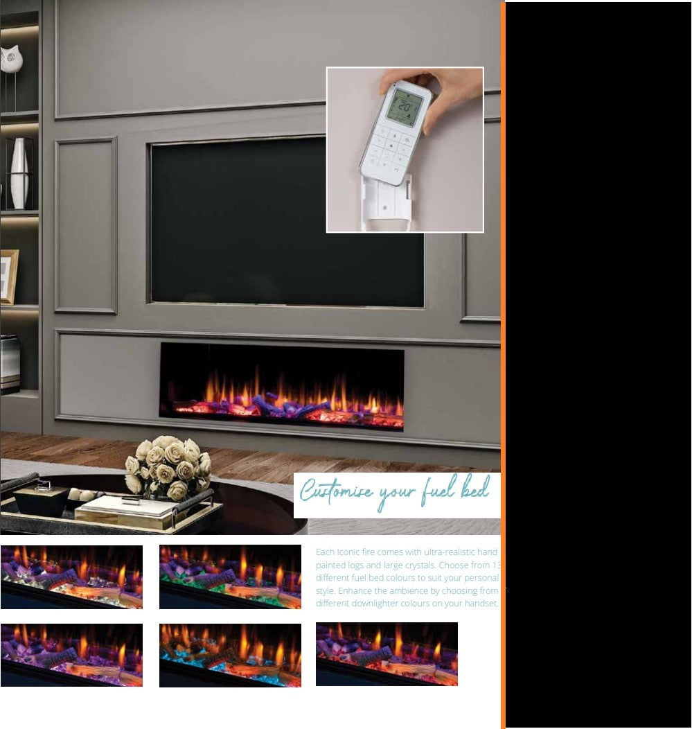 ICONIC EICON160 1600mm Electric Fire with SOLARFLAME Log Set Multi-Sided Electric Fire