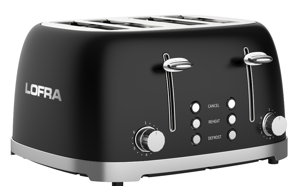 50's Lofra Retro Style 4 Slice Toaster Dolcevita Black | Side on Image Toaster Controls