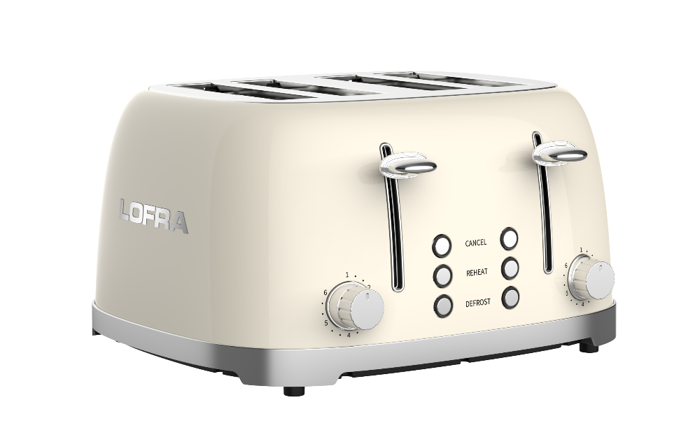 50's Lofra Retro Style 4 Slice Toaster Dolcevita Cream | Side on Image Toaster Left Facing Controls