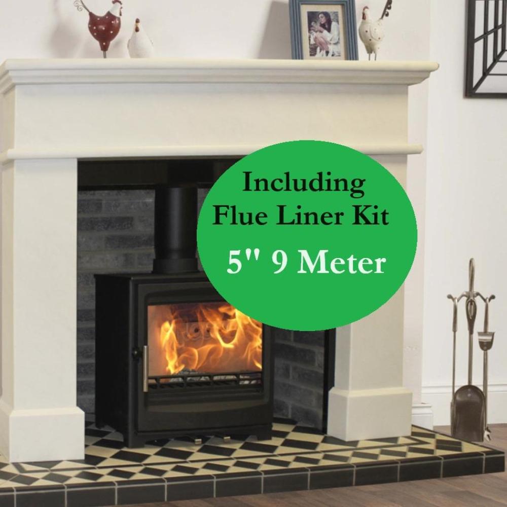 5kw Solid Fuel Stove & Chimney Lining Flue Kit Bundle - San Remo Wide Stove Bundle