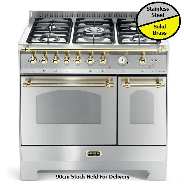90cm Stainless Steel & Solid Brass Gas Dual Fuel Range Cooker Lofra Dolcevita RSD 96MFTECI