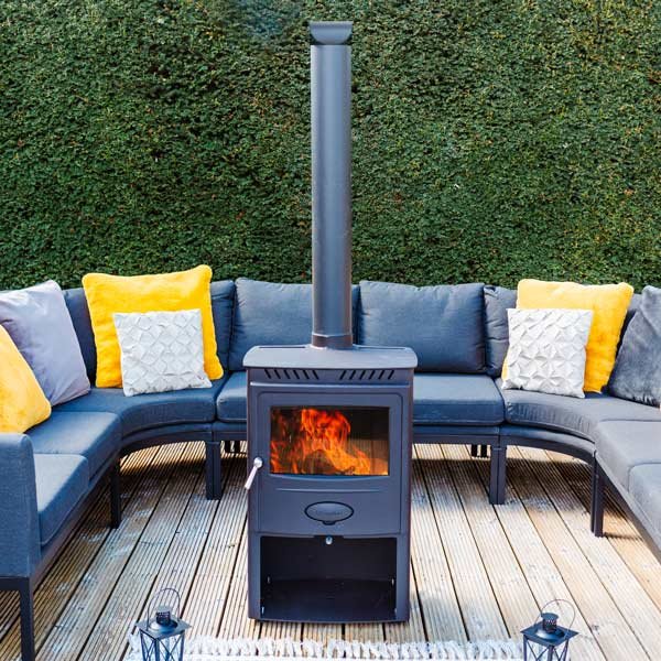 Arada Gardener Outdoor Wood Burning Stove Heater,Flue Pipe, Pizza Oven Stone & Side Tables