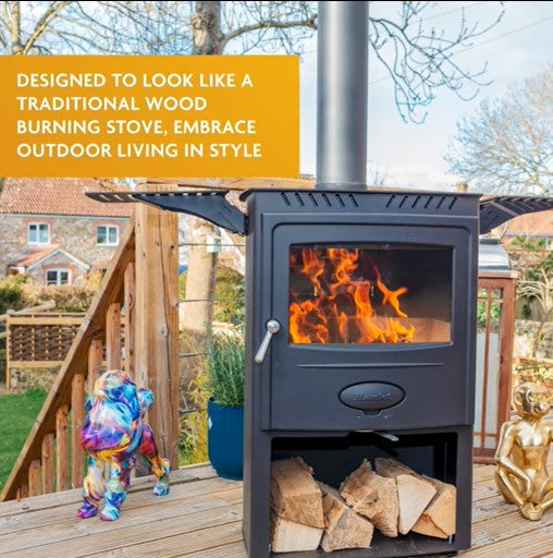 Arada Gardener Outdoor Wood Burning Stove Heater,Flue Pipe, Pizza Oven Stone & Side Tables