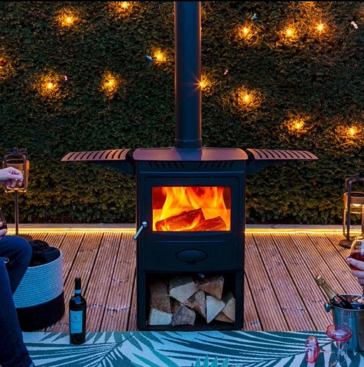 Arada Gardener Outdoor Wood Burning Stove Heater,Flue Pipe, Pizza Oven Stone & Side Tables
