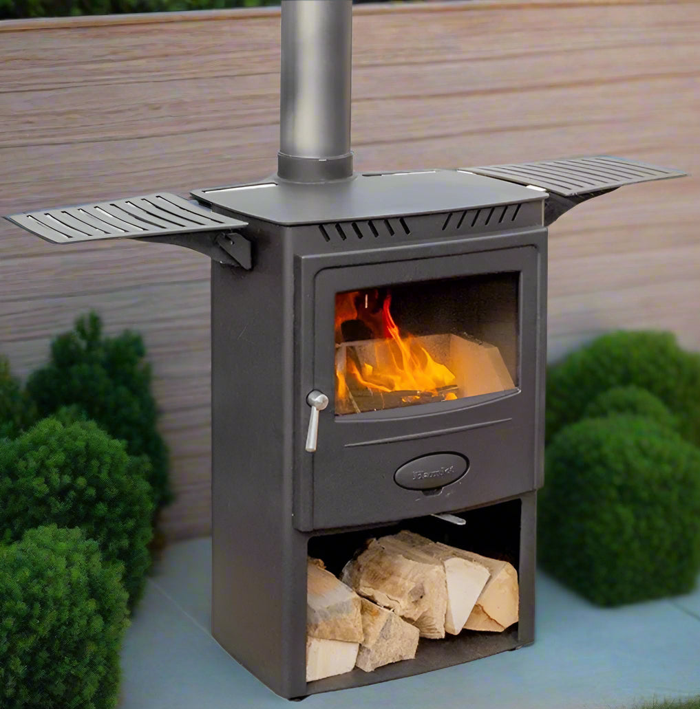 Arada Gardener Outdoor Wood Burning Stove Heater,Flue Pipe, Pizza Oven Stone & Side Tables