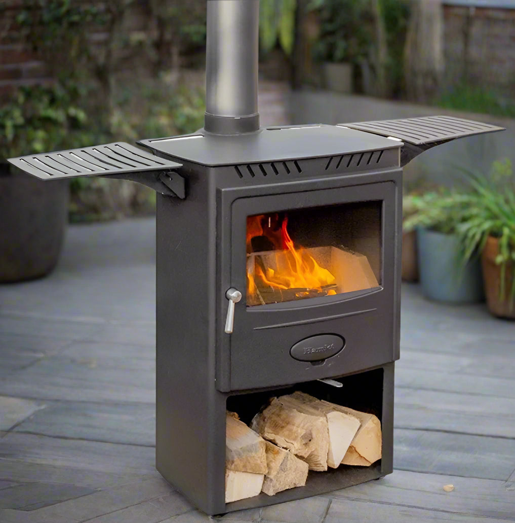 Arada Gardener Outdoor Wood Burning Stove Heater,Flue Pipe, Pizza Oven Stone & Side Tables