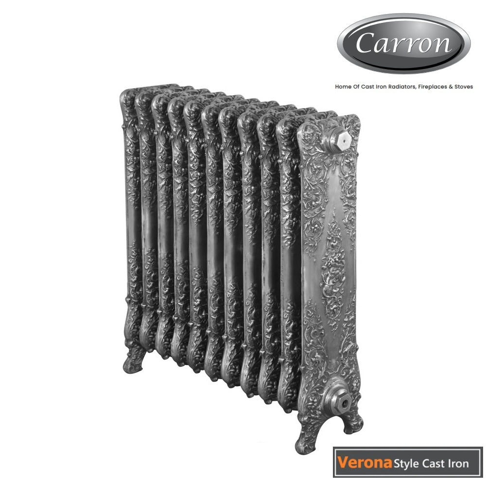 VERONA Brushed Cast Iron Radiator–1 Column 11 Section,800 High by W716 by D215mm. Brushed Steel