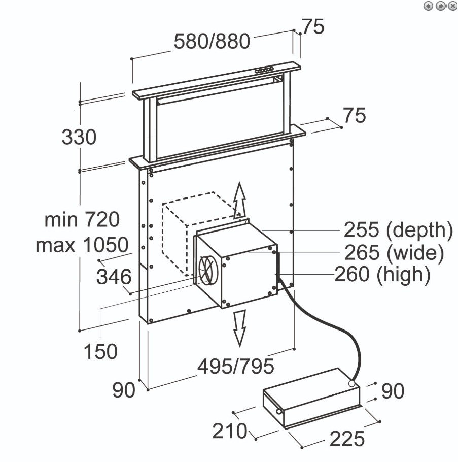 CDA EDD BL Sleek Steel & Black Glass Downdraft Integrated Designer Extractors Range