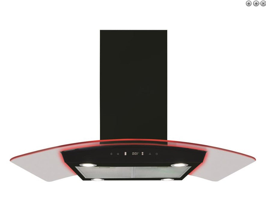 CDA EKPK90 Island Series Curved Glass Extractor hood with Led Edge Mood Lighting R-G-B