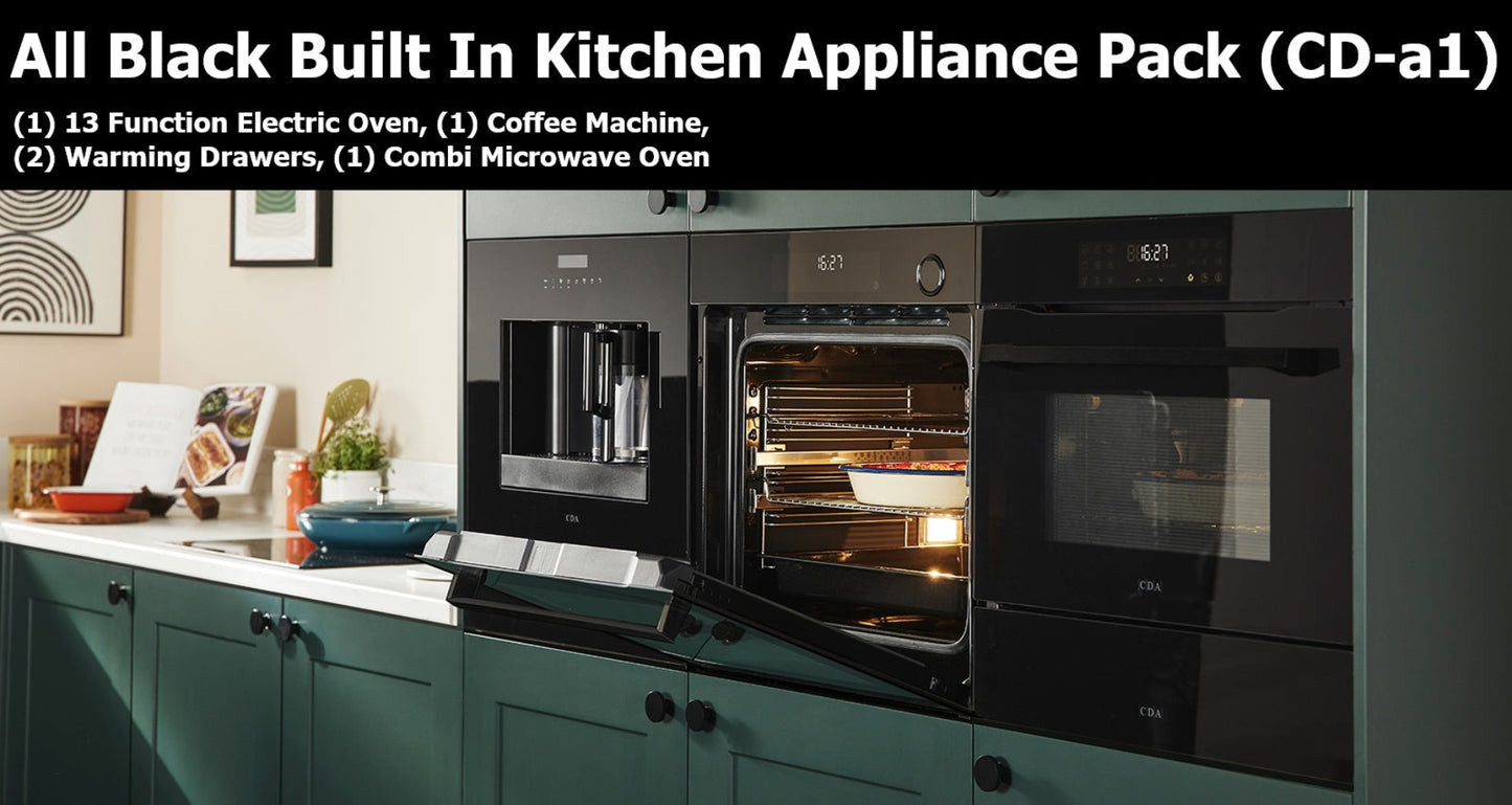 Kitchen Appliance Black Pack,Electric Oven,Coffee Machine,Combi Microwave,2 Drawers.(CD-A1)