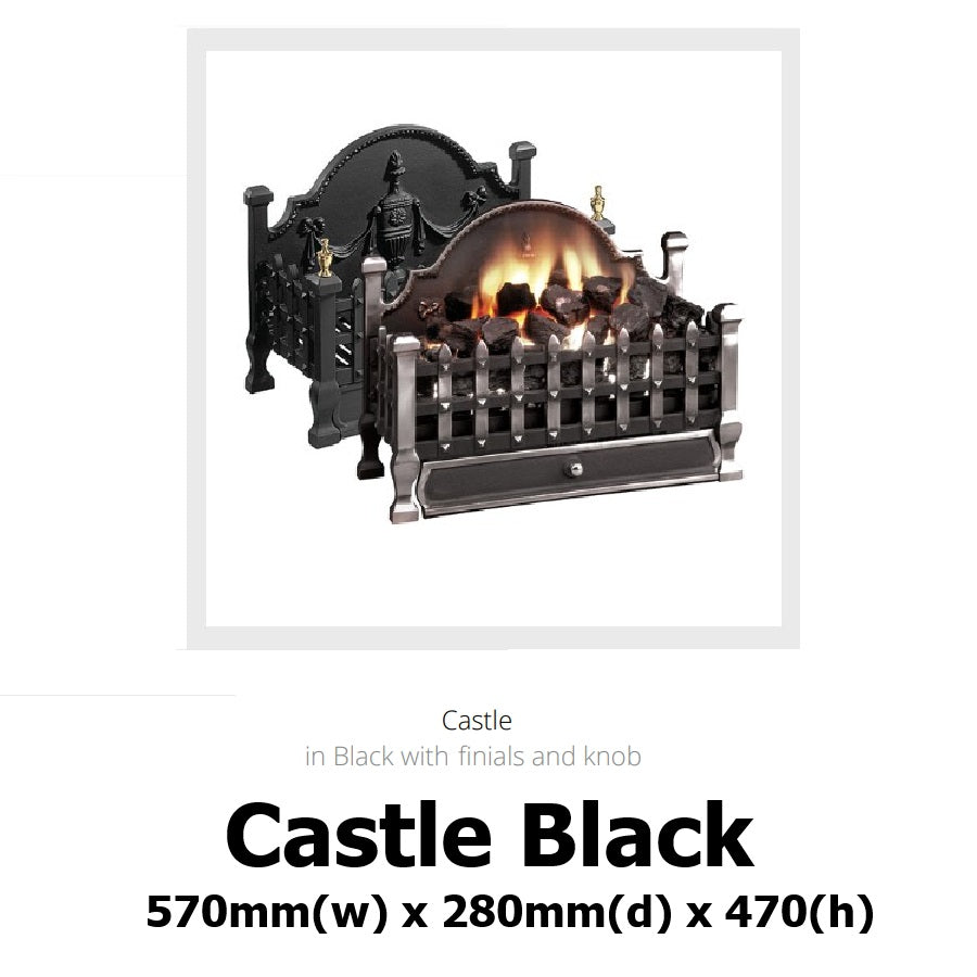 Castle Remote Controlled Gas Basket Fire with tailored Coal Effect Gas Inset Fire