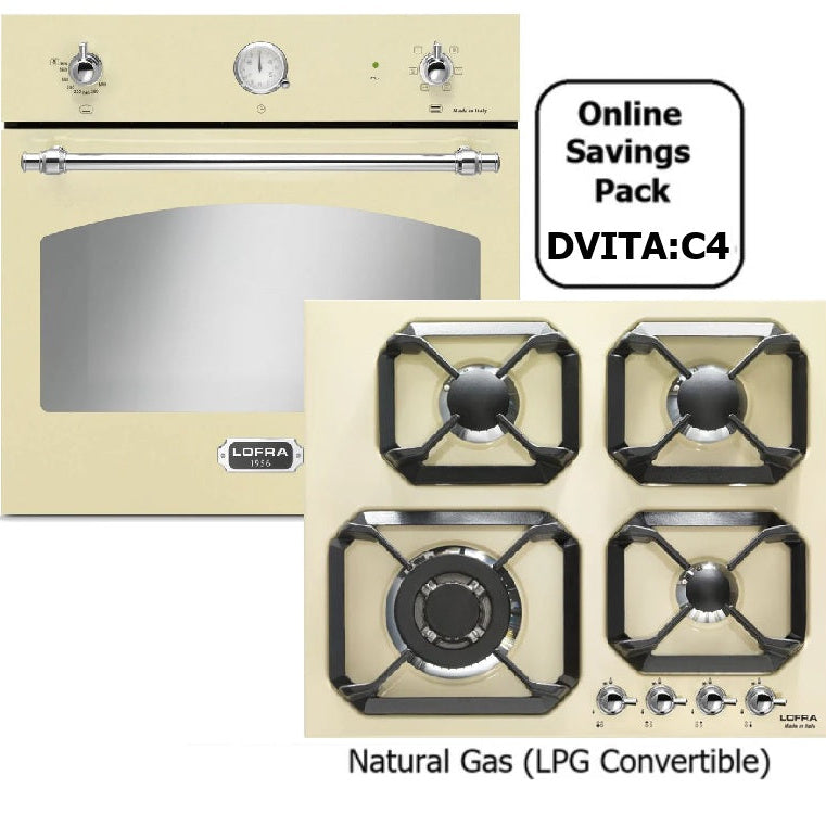 Cream Single Gas Oven & Cream Gas Hob 4 Burner Pack Retro : DVITA4C