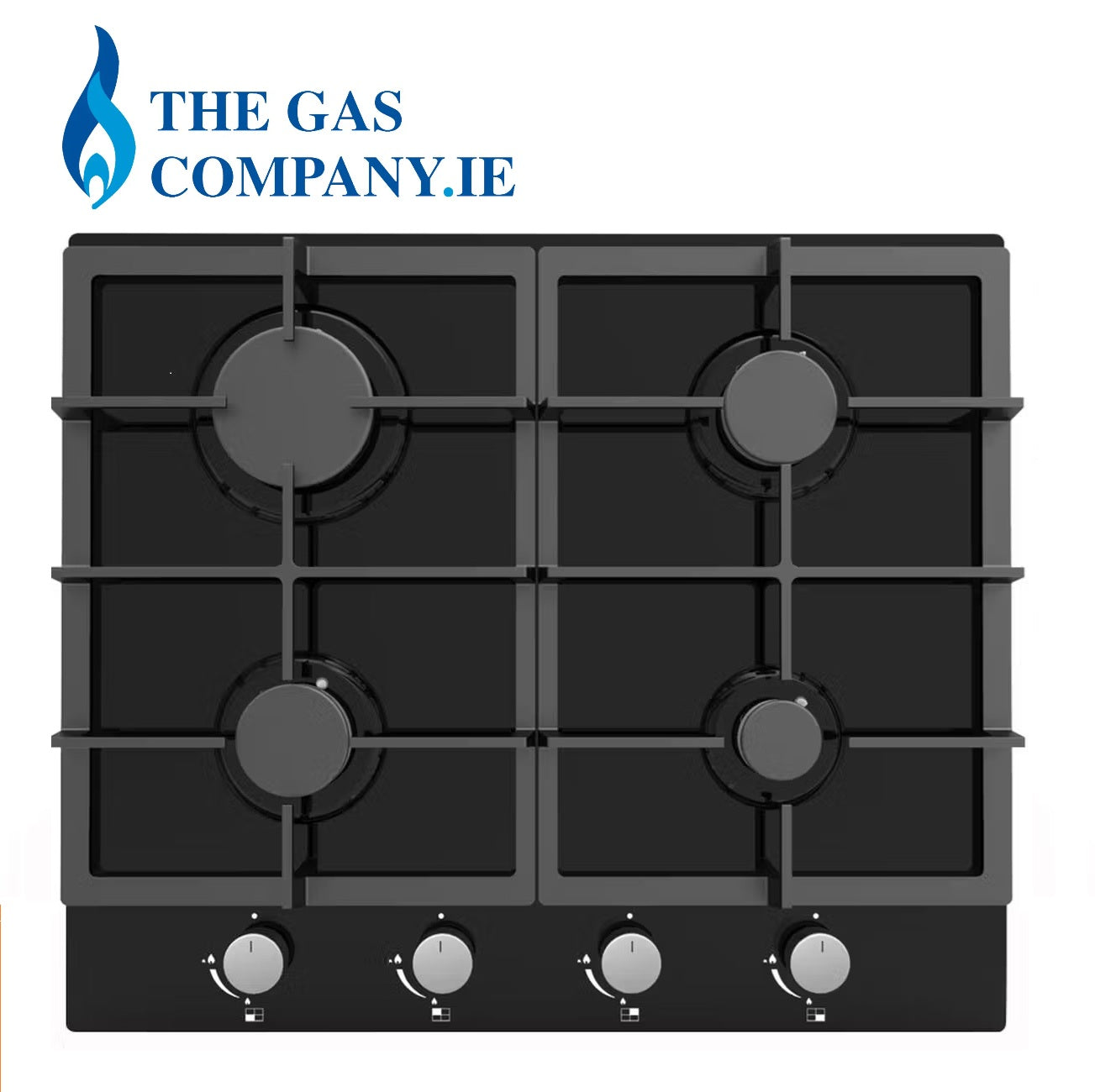 Gas on Black Glass Hob Cata TGCUBGOG60BK, 4 Ring Burner Gas Hob, Black