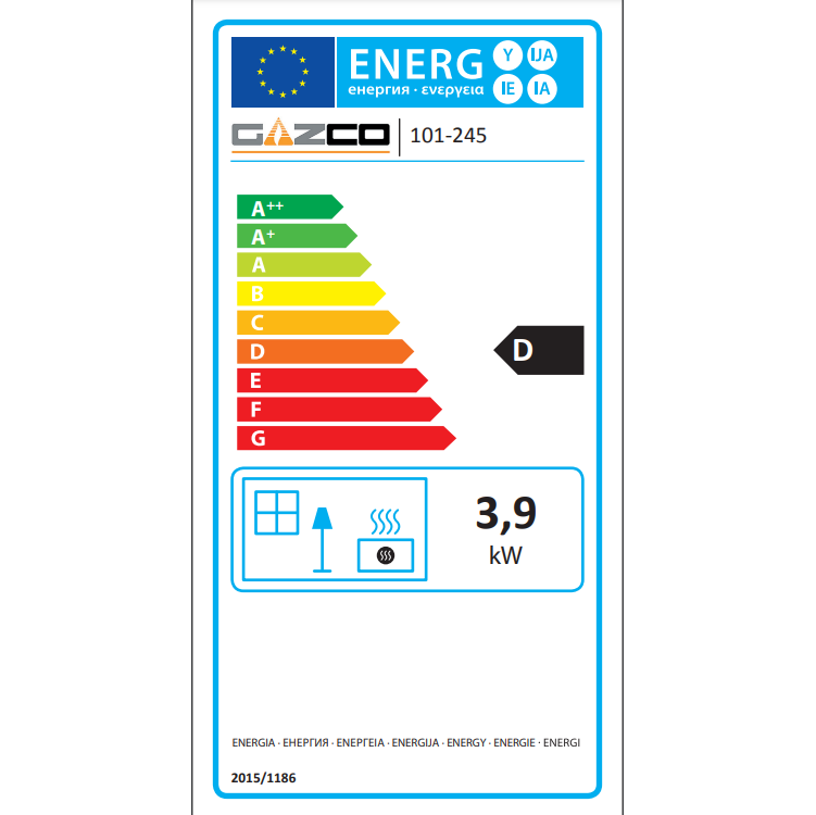 Gazco Logic HE Conventional Flue Log Effect Gas Fire with Brass Frame and Front Energy Label