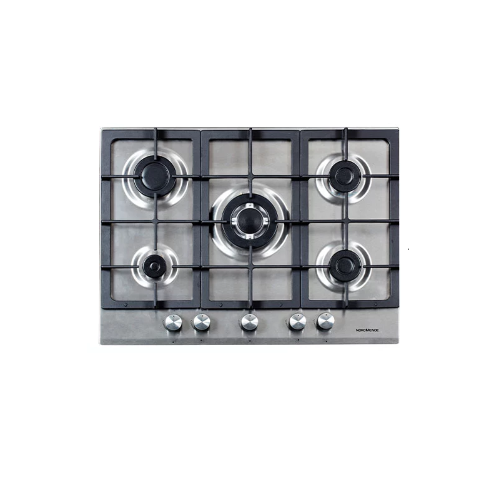 Nordmende TGCHGX703IX Stainless Steel 5 Burner Hob ,Cast Iron Support and Wok Burner