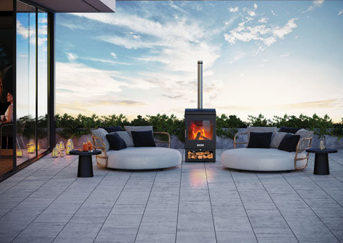 Stovax Dragonfly Hestia Heat & Grill Garden Outdoor Stove with Barbeque & Flue Sytem.