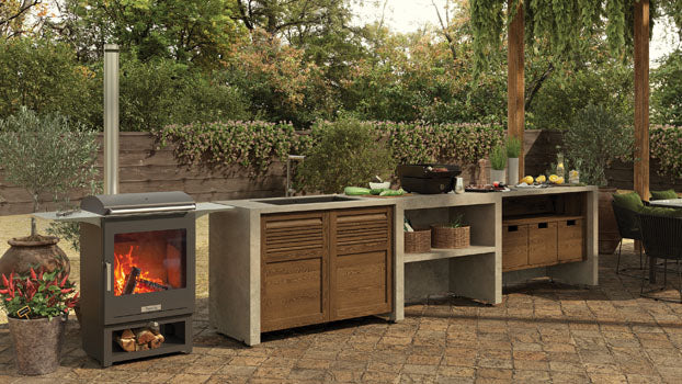 Stovax Dragonfly Hestia Heat & Grill Garden Outdoor Stove with Barbeque & Flue Sytem.