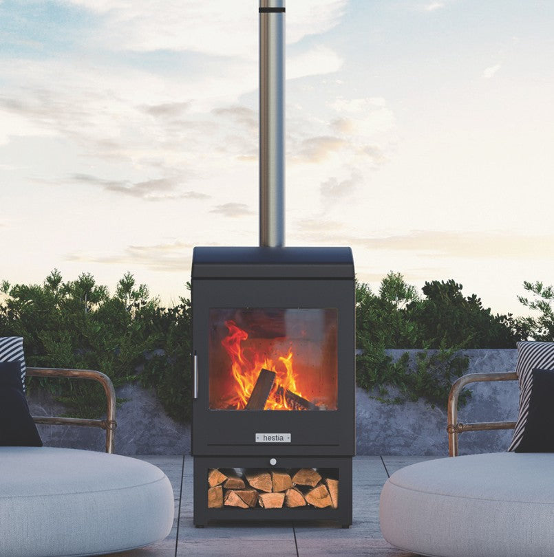 Stovax Dragonfly Hestia Heat Only Garden Outdoor Stove & Flue Sytem for Terrace.