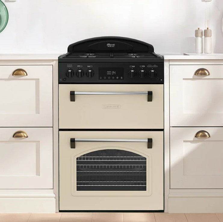 Classic Deluxe CLA60GA-DLX Cream Gas Double Oven 60cm Cooker with Cast Iron Grids