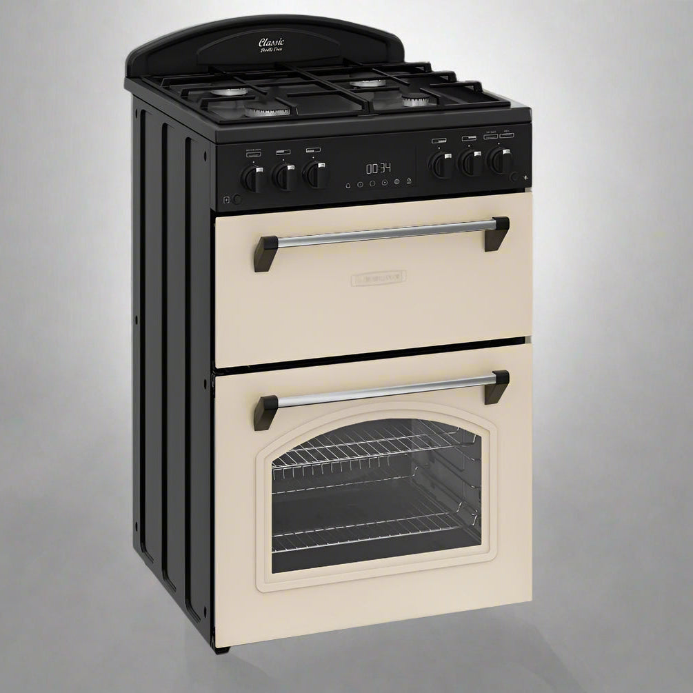 Classic Deluxe CLA60GA-DLX 60cm Gas Double Oven Cooker with Cast Iron Griddle- by Leisure in cream