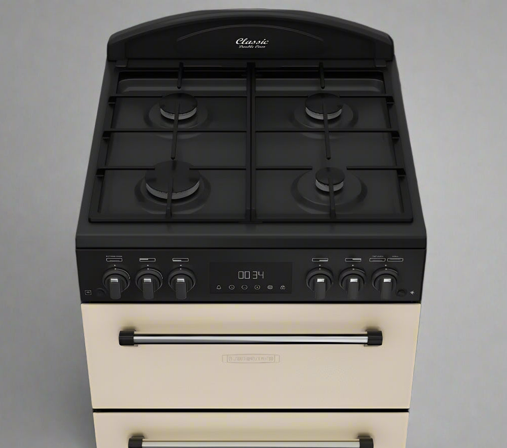 Classic Deluxe CLA60GA-DLX 60cm Gas Double Oven Cooker with Cast Iron Griddle- by Leisure in cream
