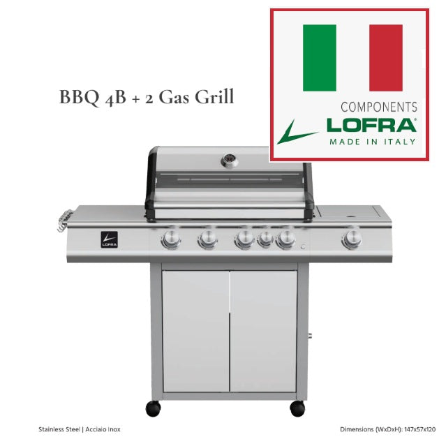 LOFRA 4 Burner Gas BBQ, Side Burner & Rotisserie Back Burner–Stainless Steel Grill BBQ