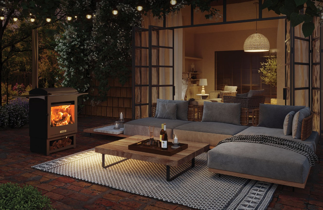 Stovax Dragonfly Hestia Heat & Grill Garden Outdoor Stove with Barbeque & Flue Sytem.