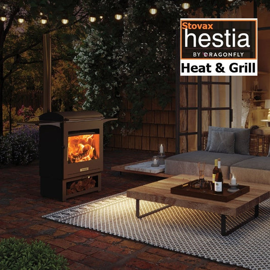 Outdoor Stove Stovax Dragonfly Hestia Heat & Grill Garden Barbeque Stove & 1m Flue System.