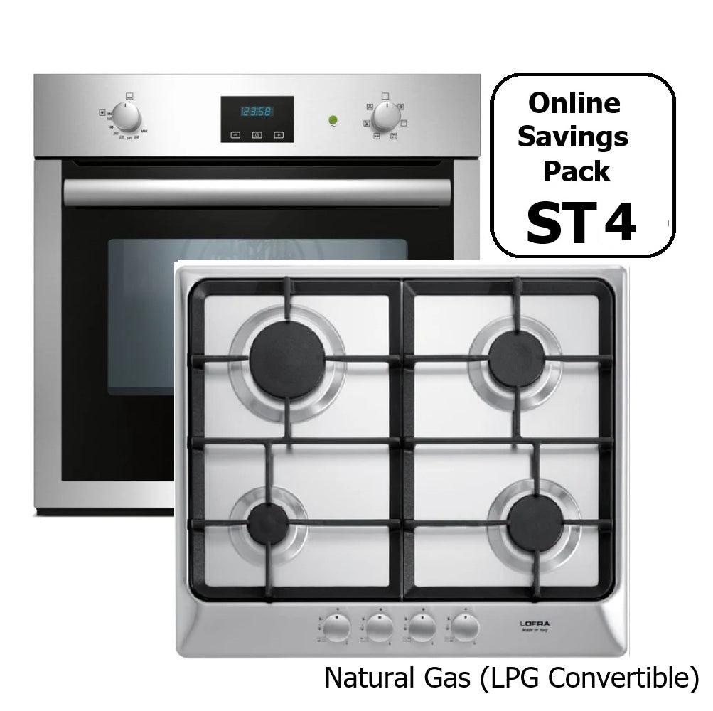 STAINLESS STEEL SINGLE GAS FAN OVEN & 4 BURNER GAS HOB PACK :ST4S