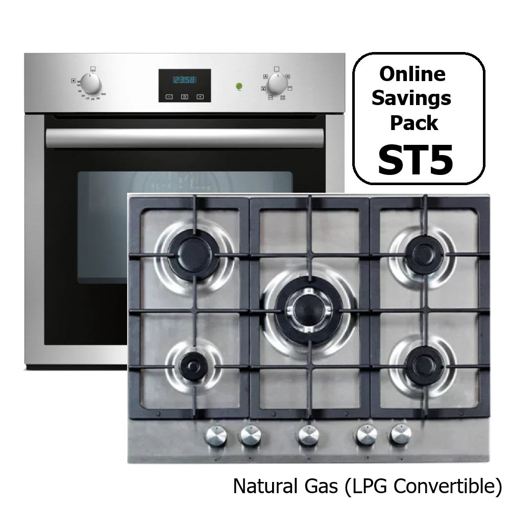 STAINLESS STEEL SINGLE GAS FAN OVEN & 5 BURNER WOK GAS HOB PACK :ST5 (Copy)