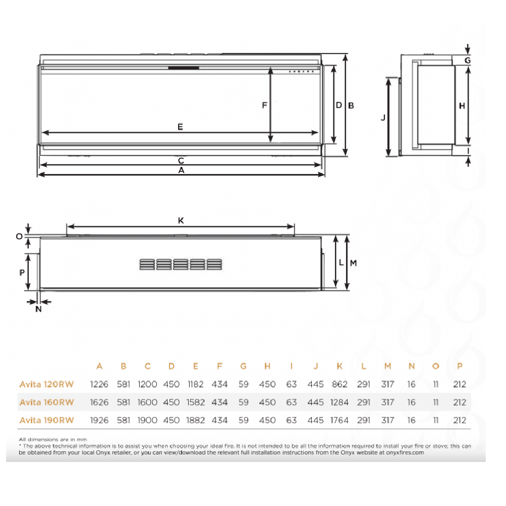 Onyx Avita Electric Fire 160RW Edge XL