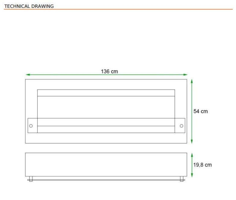 Scandiflame Quatro Black Extra Large Bioethanol Wall Mounted Fireplace 1360mm wide Dimesnions