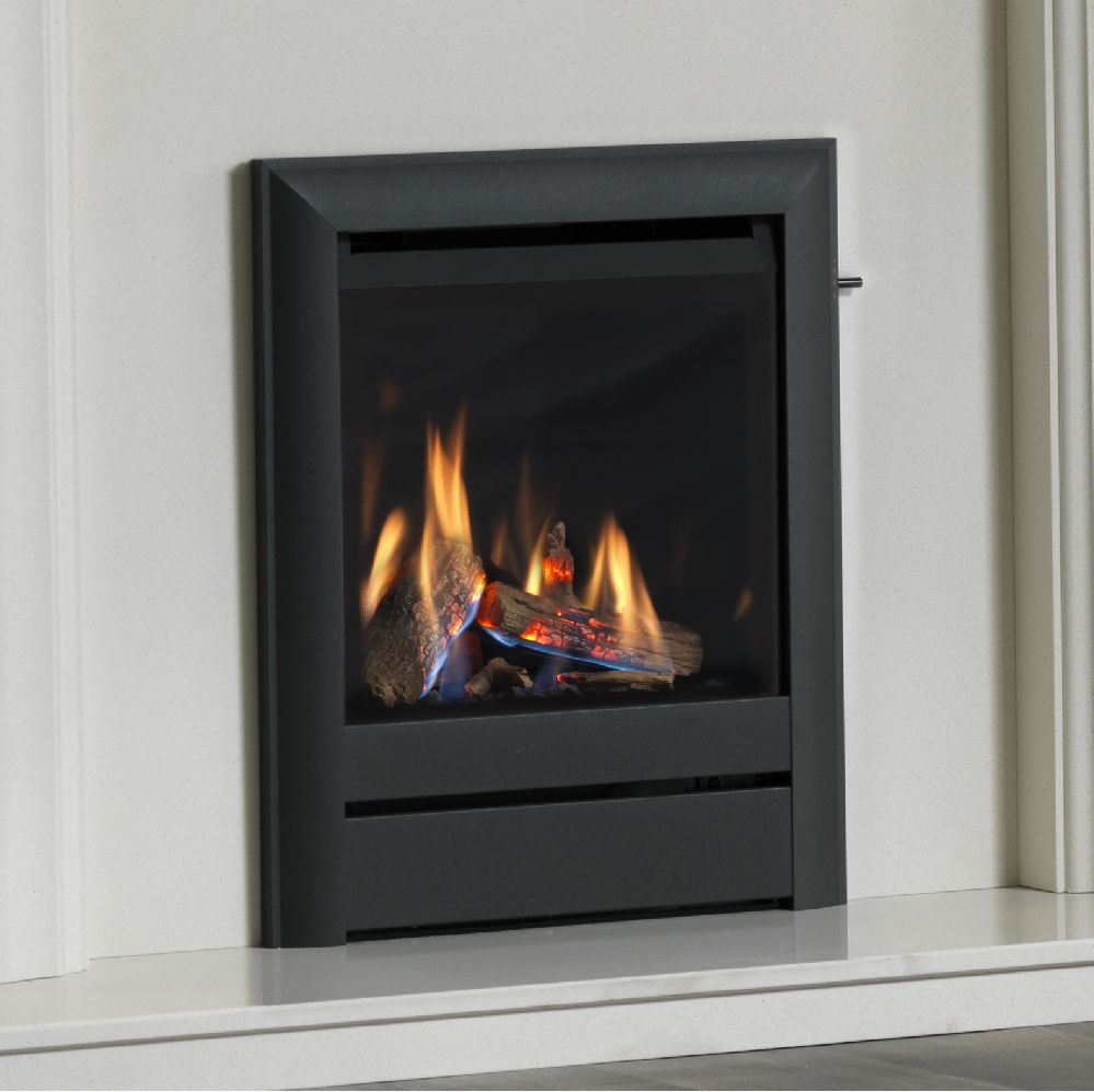 Wildfire Ravel 400 HE Log Effect Slide Control Conventional Flue Gas Fire Anthracite Contemporary Trim