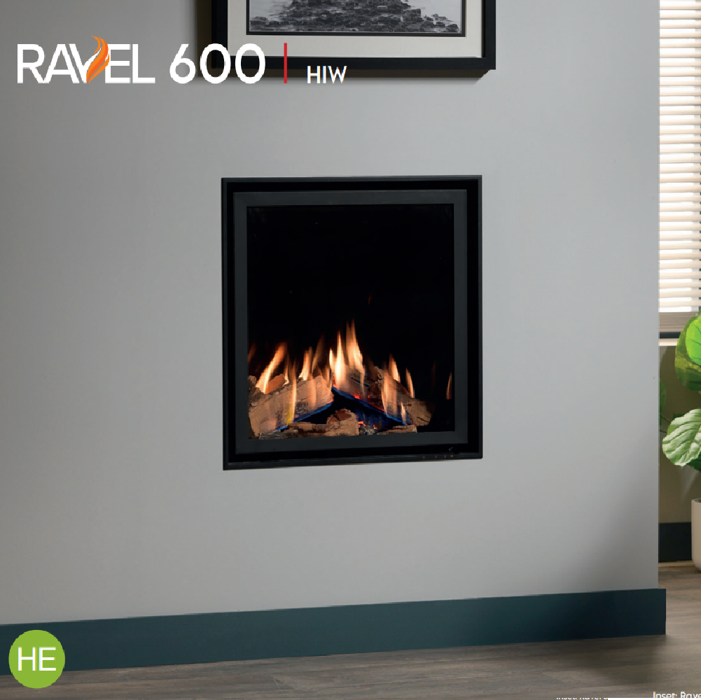 Wildfire Ravel 600 HE Log Effect Slide Control Conventional Flue Gas Fire with Edge Trim