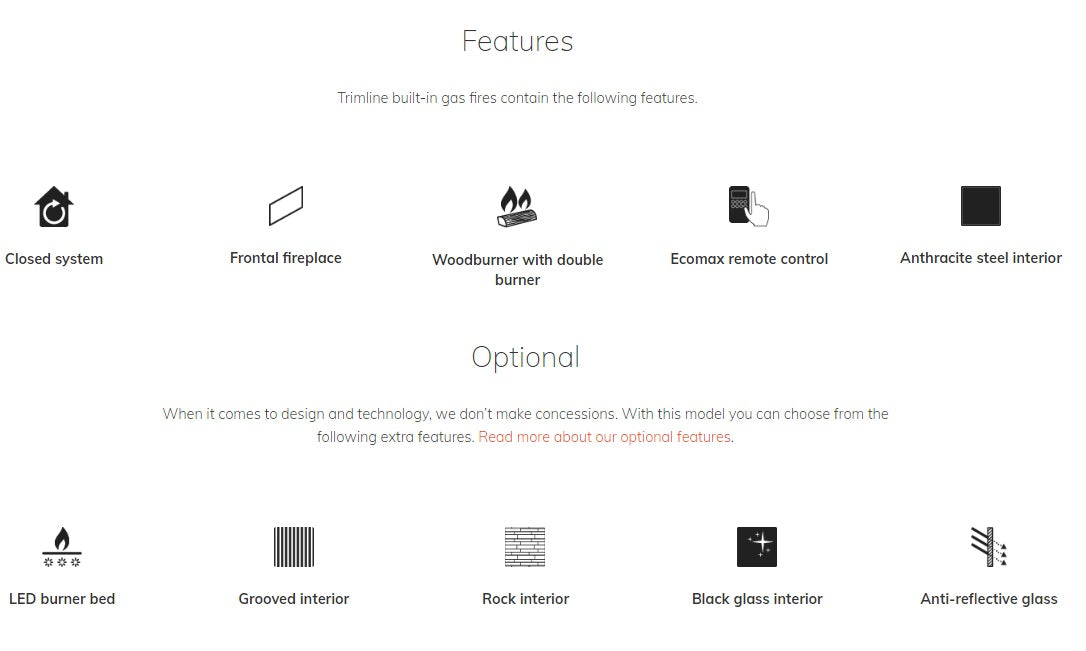 Trimline TL64-1 Front Facing Balanced Flue Gas Fire with Burning Log ,Black Glass Liners.