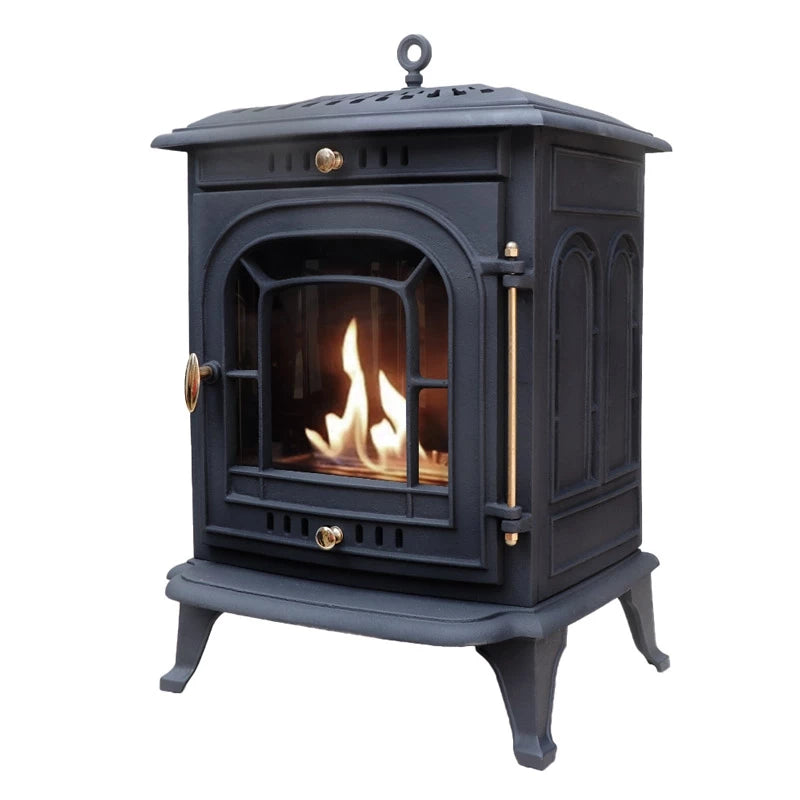 Scandi-Flame Altar Medium Cast Iron Bioethanol Single Door Stove Brass Furniture