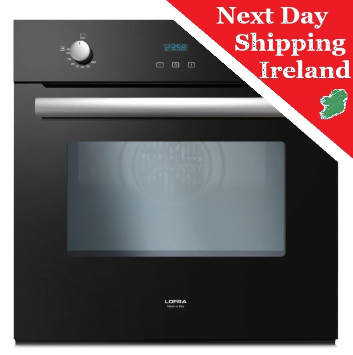 Lofra Gaia Black Glass FOVN 66GE Built in Single Fan Assisted Gas Oven with Rotisserie 60cm