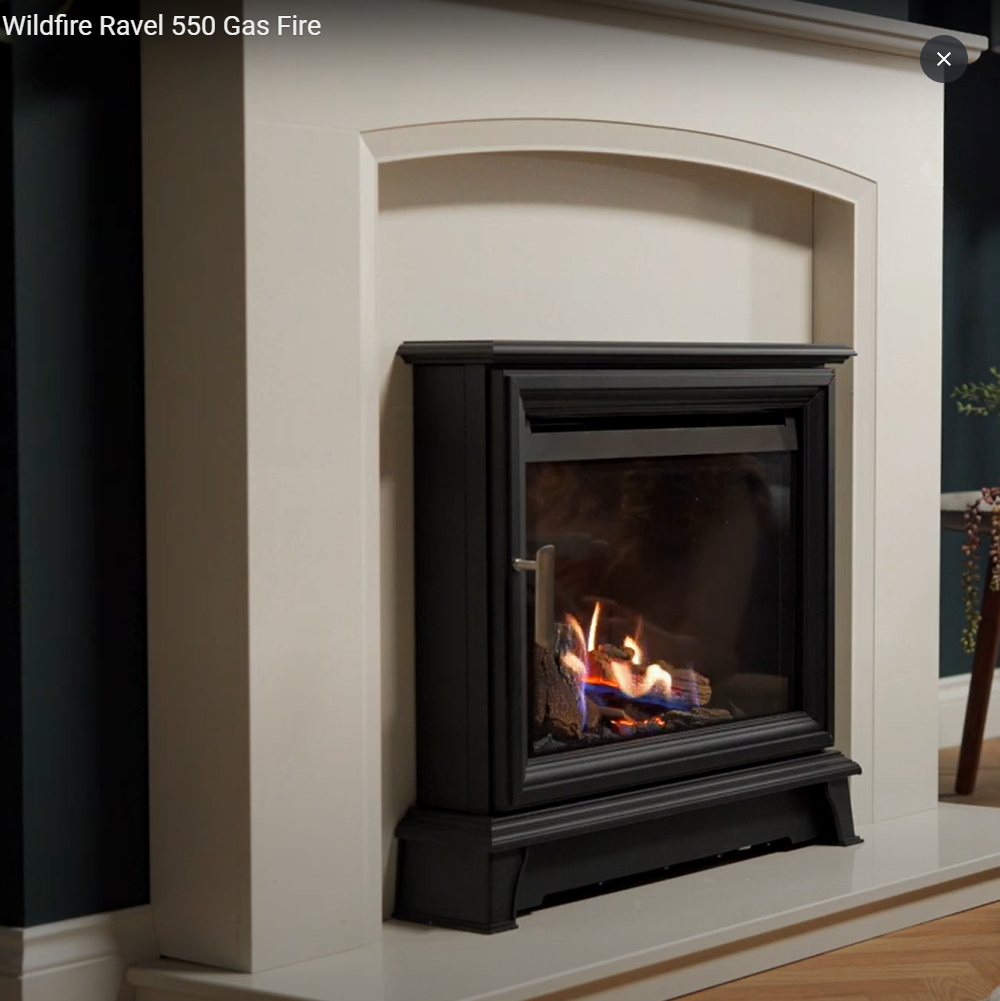 Wildfire Ravel 550 HE Log Effect Slide Control Conventional Flue Gas Fire with Stove Frame