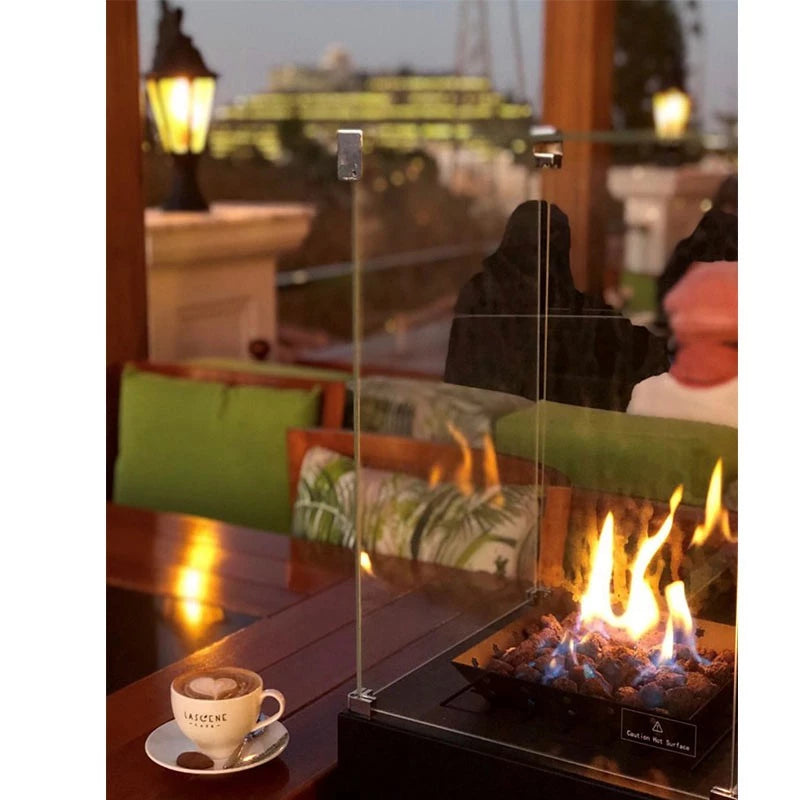 Muztagas Gas Real Flame Patio Fire Heater with Glass Encolsed,Weather Cover & Tilt Sensor
