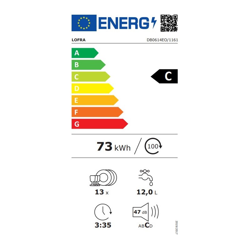 Lofra Dolcevita 60 Black Integrated Dishwasher Energy Label