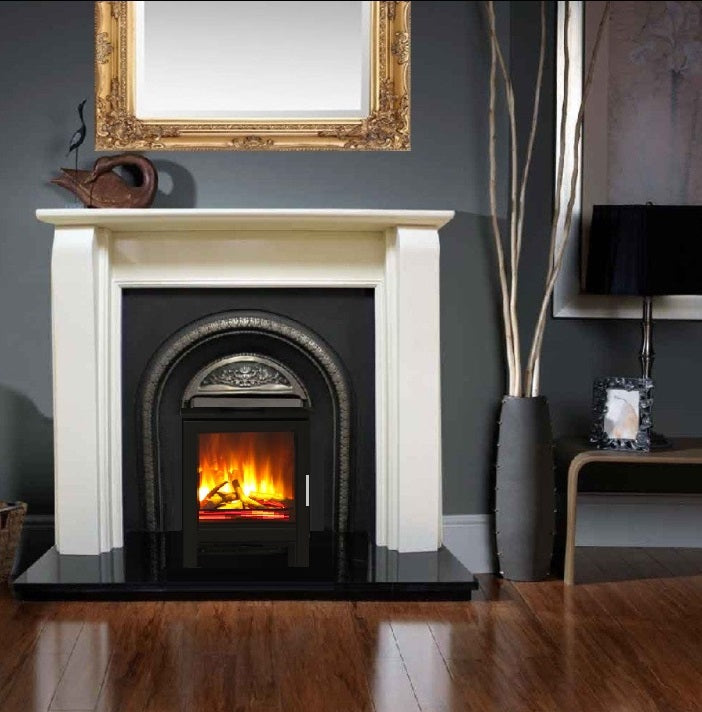 iConic 500 Electric Stove & Decoative Pipe in Matt Black with LED Log Flame Effect