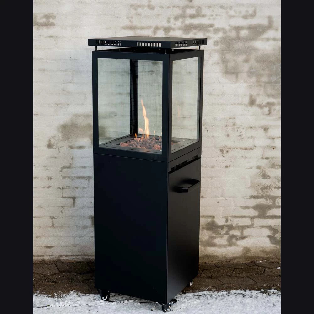 Muztagas Gas Real Flame Patio Fire Heater with Glass Encolsed,Weather Cover & Tilt Sensor