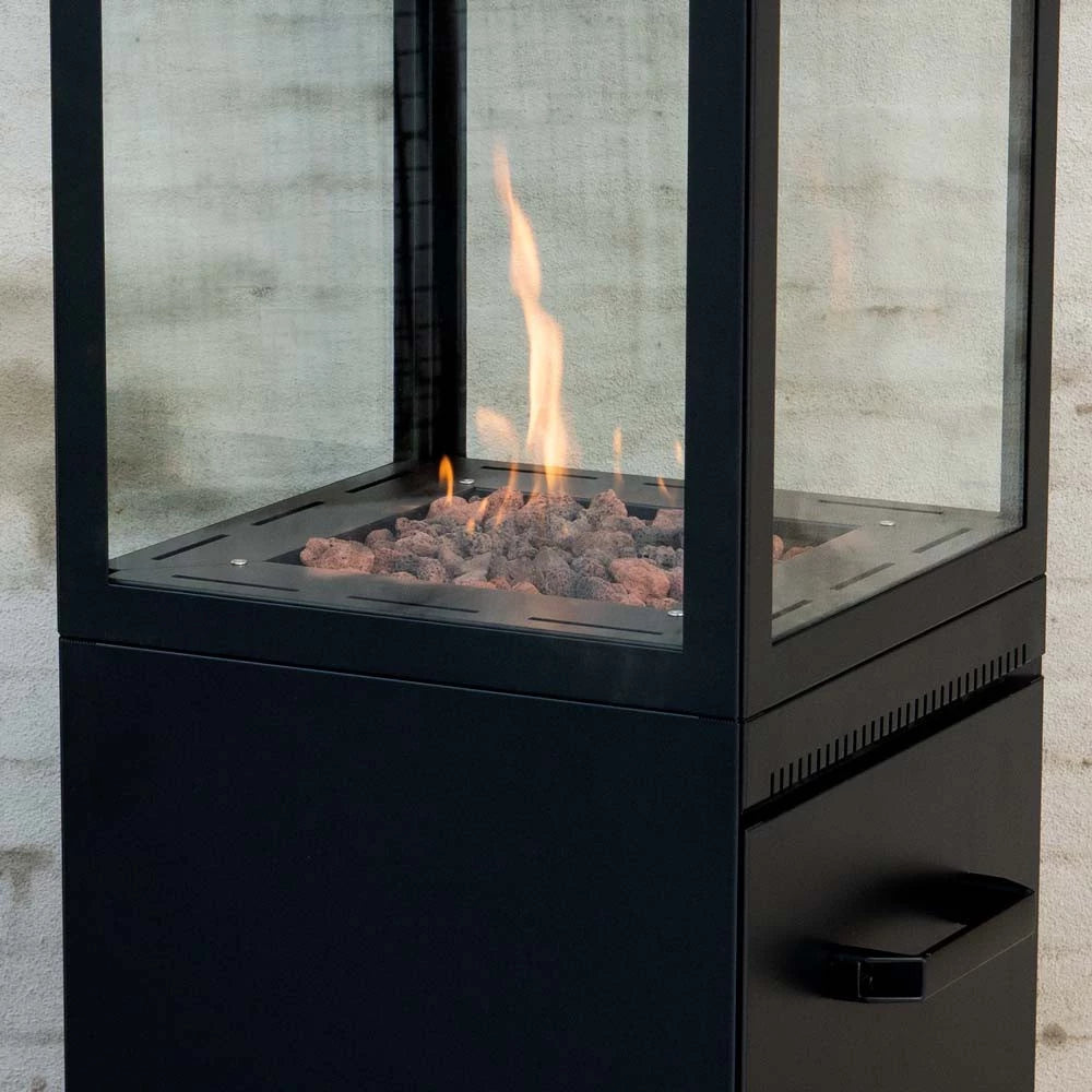 Muztagas Gas Real Flame Patio Fire Heater with Glass Encolsed,Weather Cover & Tilt Sensor