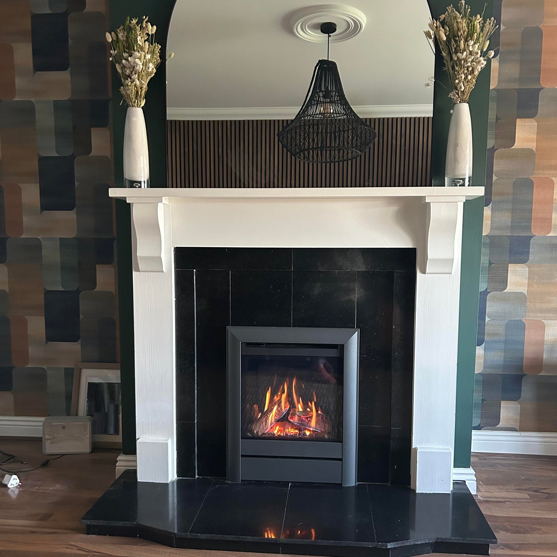 Wildfire Ravel 400 HE Log Effect Slide Control Conventional Flue Gas Fire Anthracite Contemporary Trim