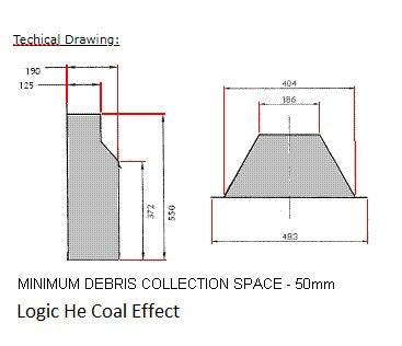Gazco Logic HE Conventional Flue Coal Effect Gas Fire with Brushed Steel Frame and Front Engine Dimensions
