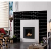 Gazco Riva2 500HL VERVE Slimline Balanced Flue Gas Fire , Black Glass Liners, On contemporary black tiled wall