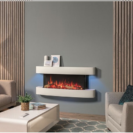 Gazco eStudio Cerreto Eliptical 140 Electric Wall Mounted Fire Suite, ideal pairing with a 65" TV Screen.