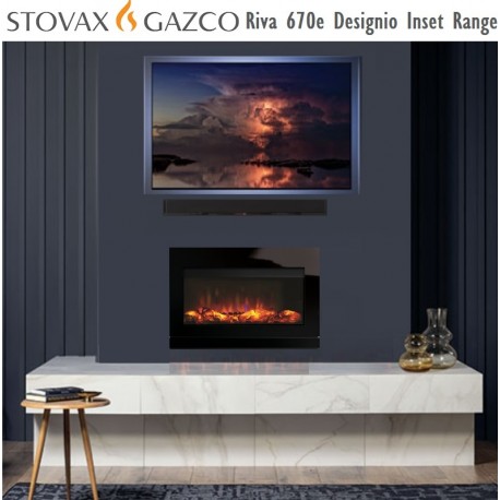 Gazco Riva2 670 Electric Fire with Designio2 Black Glass Frame