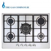 CORE5 70cm Stainless Steel 5 Burner Stainless Steel Gas Hob ,with Wok Burner, Cast Support TGCAHG7100SS